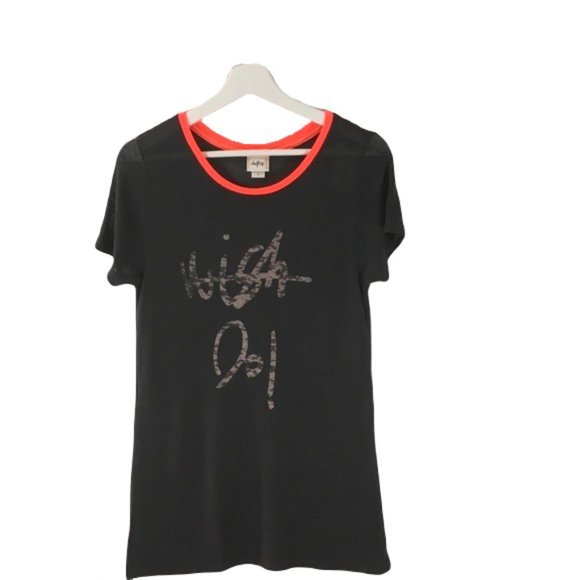 DAYTRIP WISH DO INSPIRATIONAL POINTELLE GRAPHIC TEE CHARCOAL GRAY NEON SIZE M - Picture 2 of 9